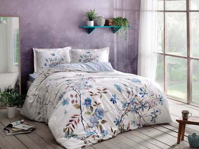 Комплект постельного белья ТАЧ Сатин 1-спальный "LINDY" V02-Голубой