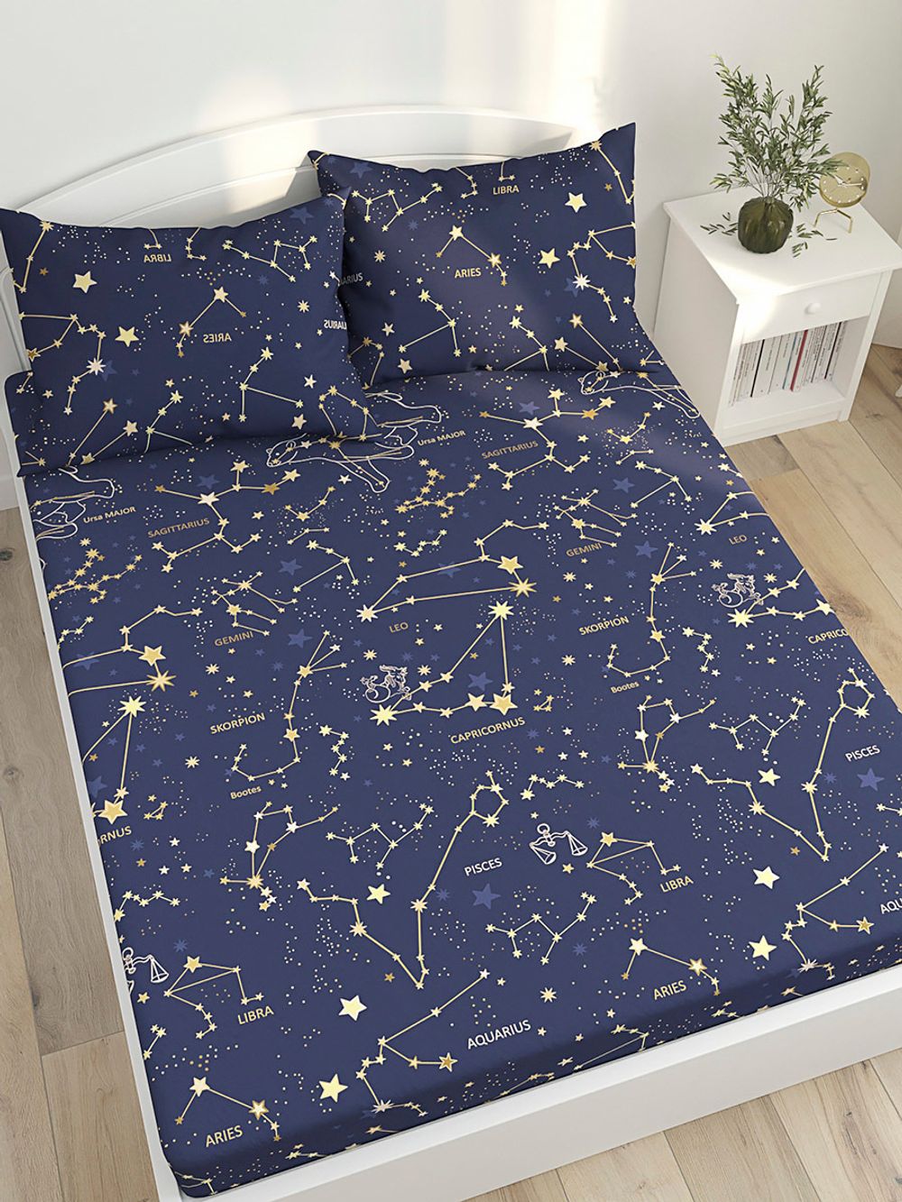 Постельное белье Сказка "Созвездия" евро Наволочка 70х70 см 2 шт Простынь 240х215 см Пододеяльник 200х215 см, поплин