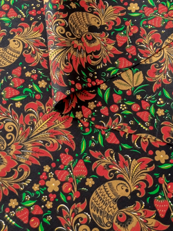 Ткань бязь плательная, рис. "Хохлома жар-птица", ширина 150 см, арт. 871