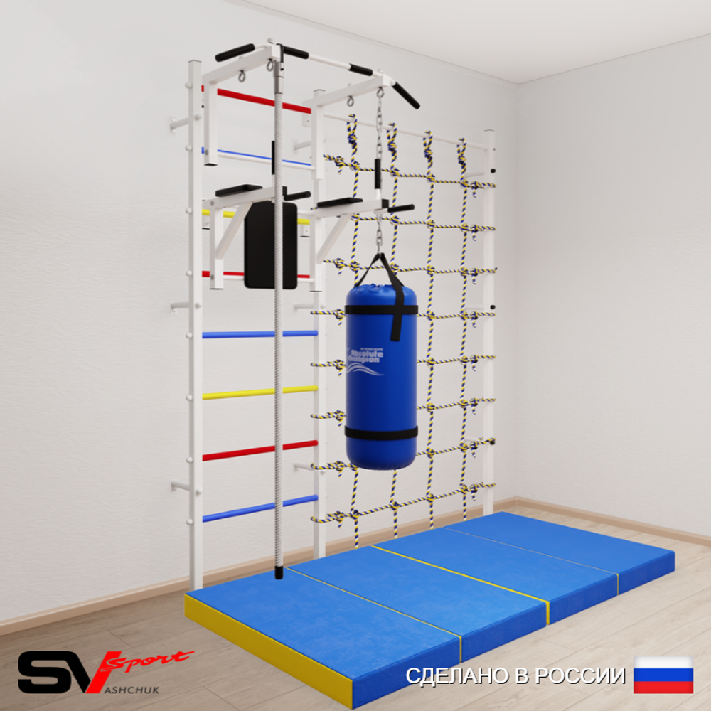 Шведская стенка Sv Sport 57060 (Турник стандарт/Брусья/Канат/Цепь/Мешок 22кг/Мат 2м/Канатный лаз)