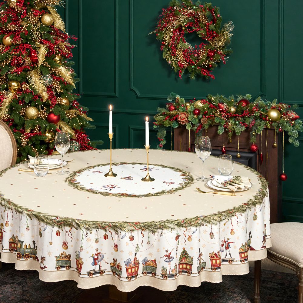 СКАТЕРТЬ КРУГЛАЯ "ЩЕЛКУНЧИК" ,220СМ БЕЖЕВЫЙ 100% ХЛОПОК , ТВИЛ