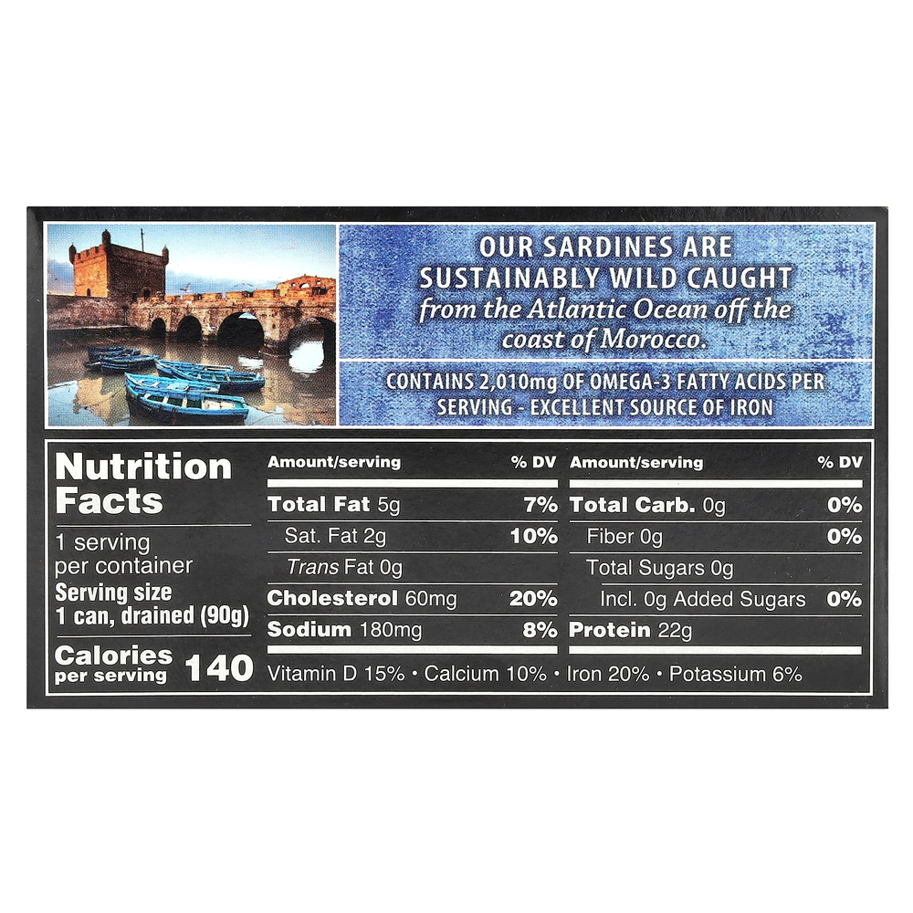 Crown Prince Natural, сардины без кожи и костей, в воде, 125 г (4,37 унции)