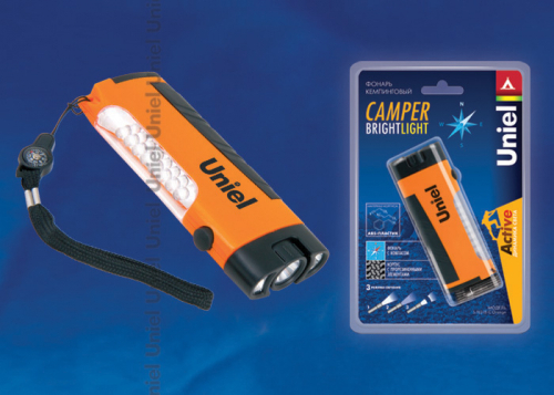 S-TL018-С Orange Фонарь Uniel серии Стандарт «Camper - Bright Light», пластиковый корпус, 8+3 LED, упаковка — кламшелл, 3хААА н/к, цвет – оранжевый