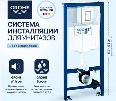 38772001 Rapid SL Инсталляция для подвесного унитаза 3 в 1 в сборе, с кнопкой смыва Skate Cosmopoliten