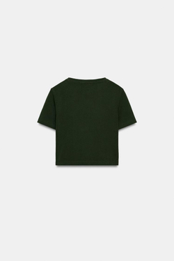 ZARA УКОРОЧЕННАЯ ФУТБОЛКА ИЗ ЭЛАСТИЧНОЙ ТКАНИ, ХАКИ