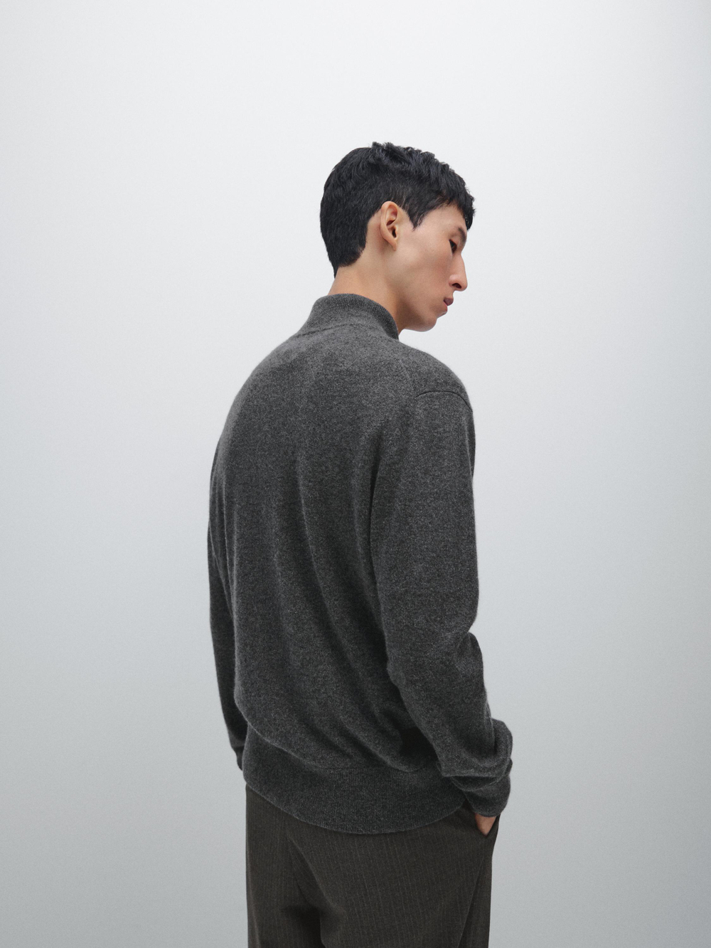 Massimo Dutti Кашемировый кардиган на молнии, серый меланж