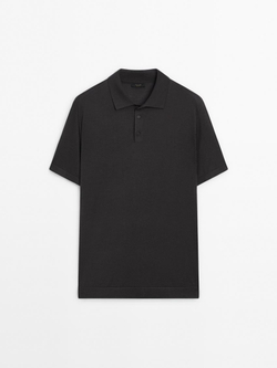 Massimo Dutti Поло из смесовой шерсти с воротником поло и короткими рукавами, серый