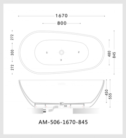 Акриловая ванна ARTMAX AM-506-1670-845 отдельностоящая со сливом-переливом ,сифон в комплекте