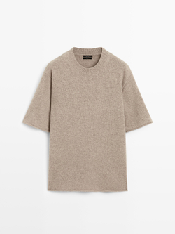 Massimo Dutti Свитер оверсайз из 100% шерсти с короткими рукавами, кротово-коричневый