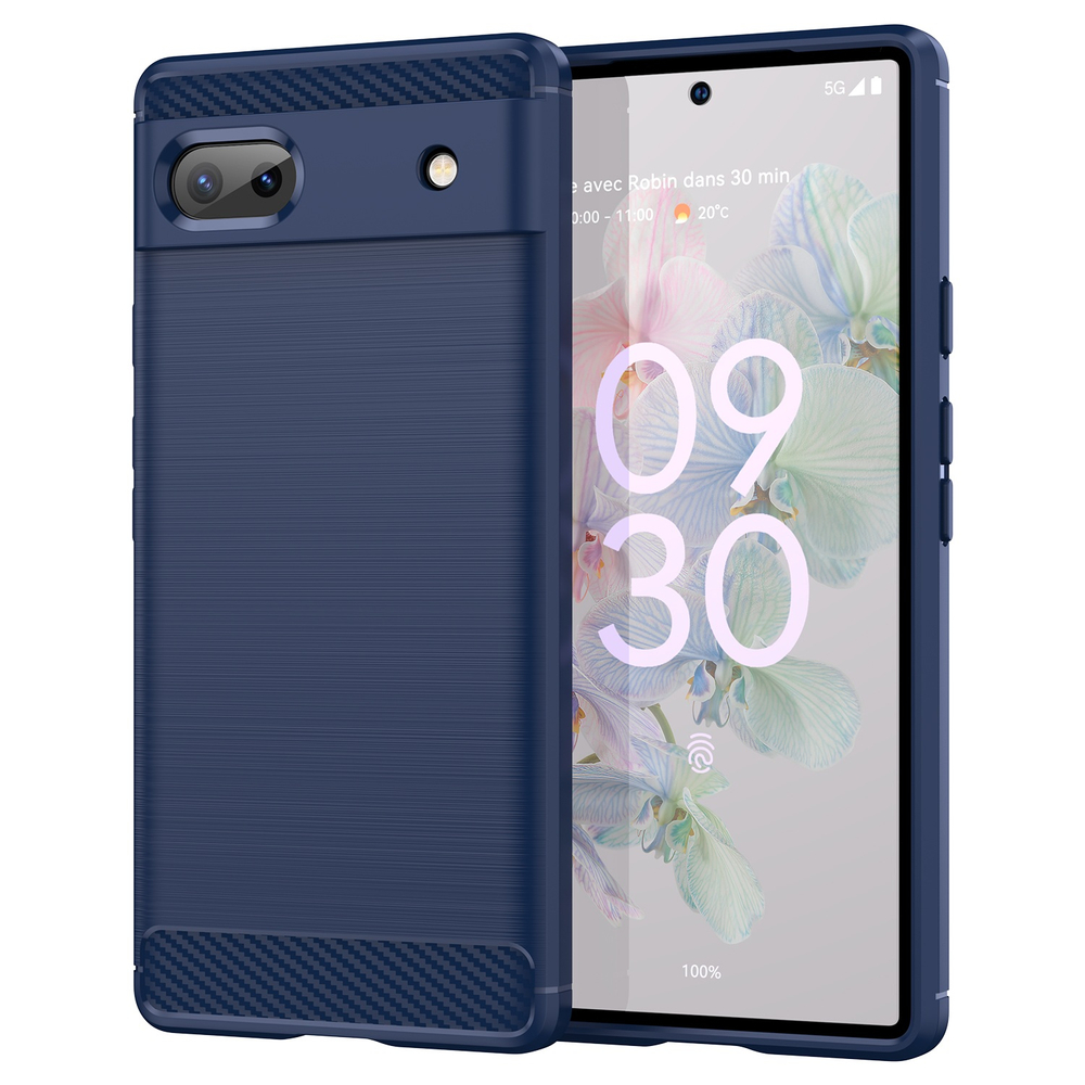 Мягкий гибкий чехол синего цвета в стиле карбон для Google Pixel 6A, серии Carbon от Caseport