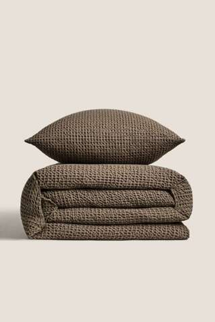 ZARA HOME ВАФЕЛЬНОЕ ПОКРЫВАЛО, ОЛИВКОВЫЙ