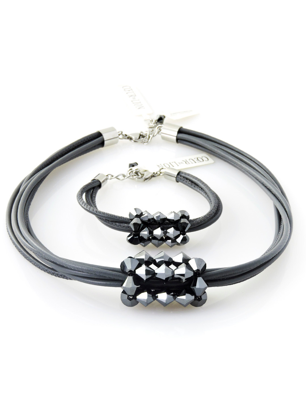 4716 Coeur de Lion колье и браслет с кристаллами Сваровски и мягкой кожи наппа в 4 сложения.