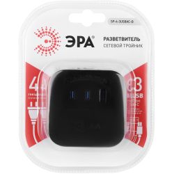 Разветвитель электрический ЭРА SP-4-3USBAC-B на 4 розетки + 3 USB A+C со шторками 10А черный | Тройники