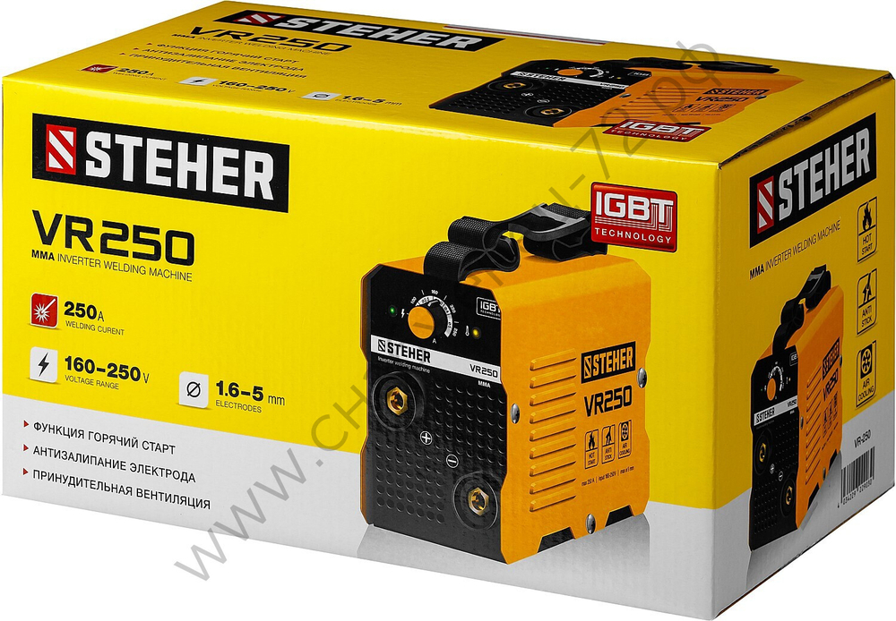 STEHER ММА, 250 А, сварочный аппарат инверторный, макс. электрод Ø 5.0 мм (VR-250)