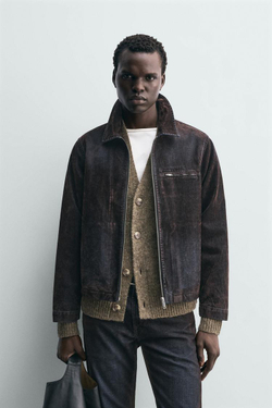 ZARA КУРТКА ФЛОКИРОВАННЫЙ БАРХАТ, КОРИЧНЕВЫЙ