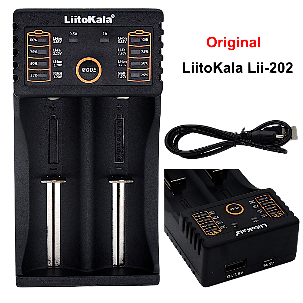 Зарядное устройство LiitoKala Lii-202 USB + Вилка EU для Ni-MH/Ni-Cd/Li-ion/LiFePO4 (2 канала 115×60×25мм)