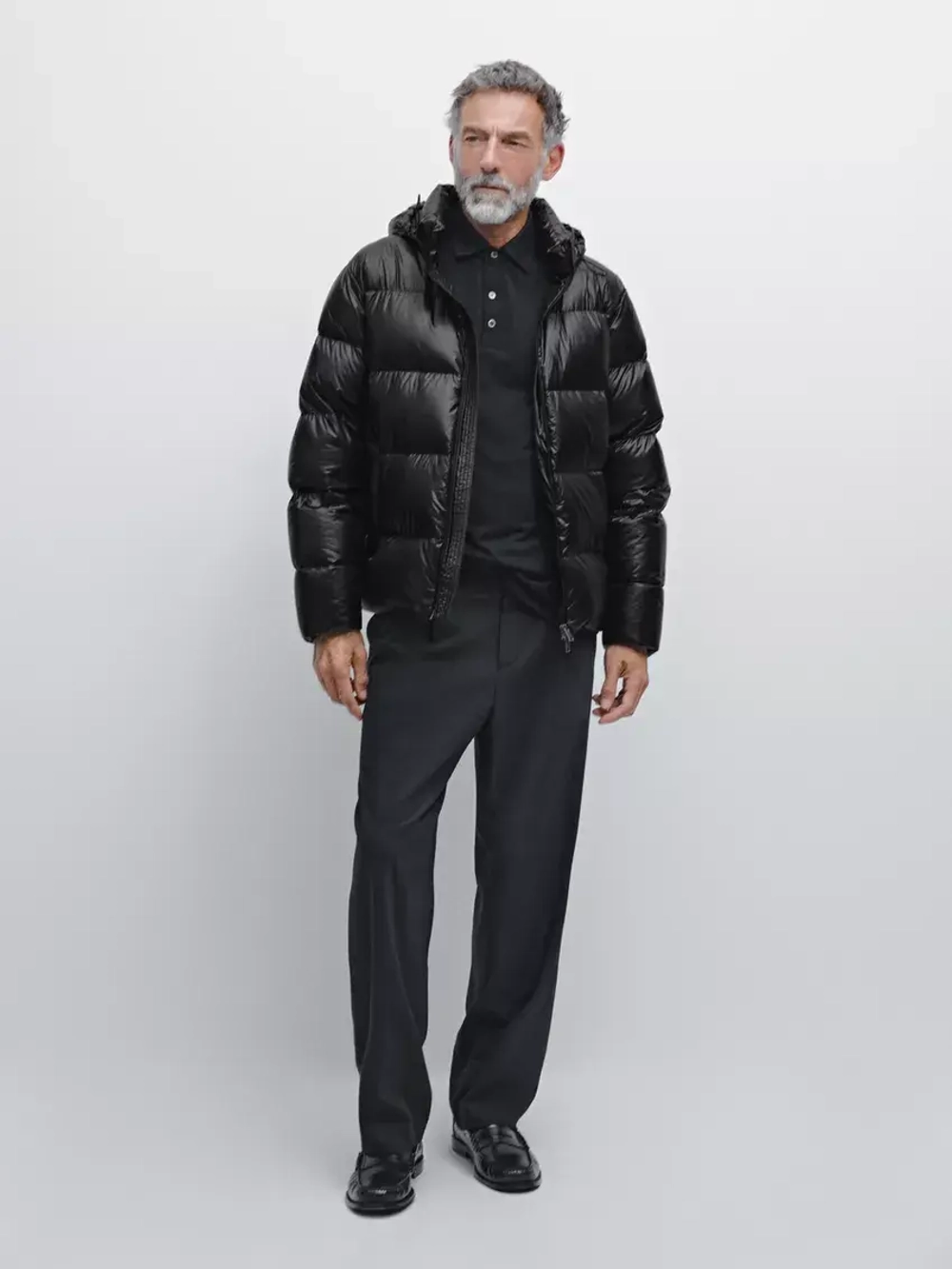 Massimo Dutti Стеганая куртка из сатина с водоотталкивающей пропиткой, черный