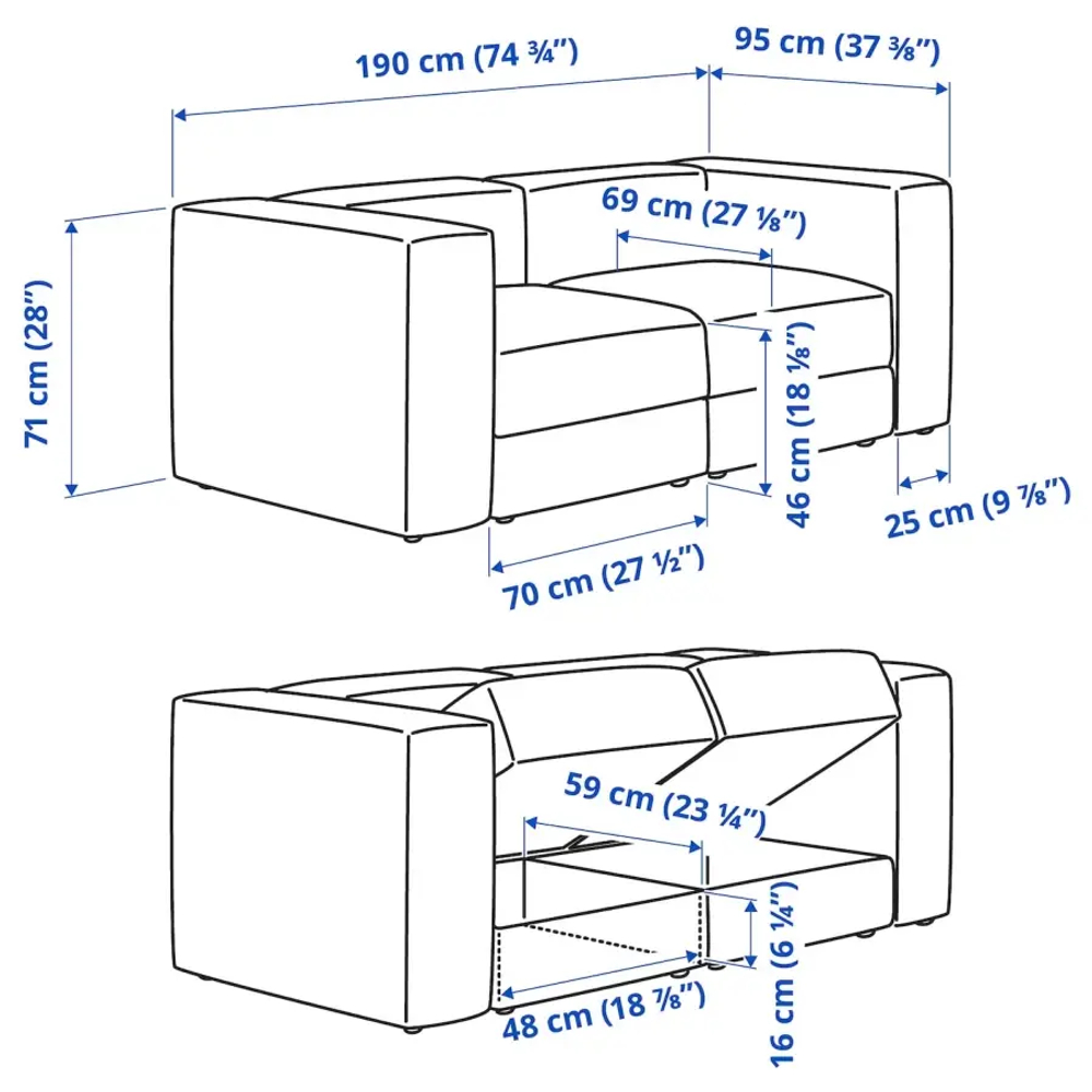 2-местный диван - IKEA JÄTTEBO/JATTEBO, 71x95x190см, ЙЕТТЕБО ИКЕА
