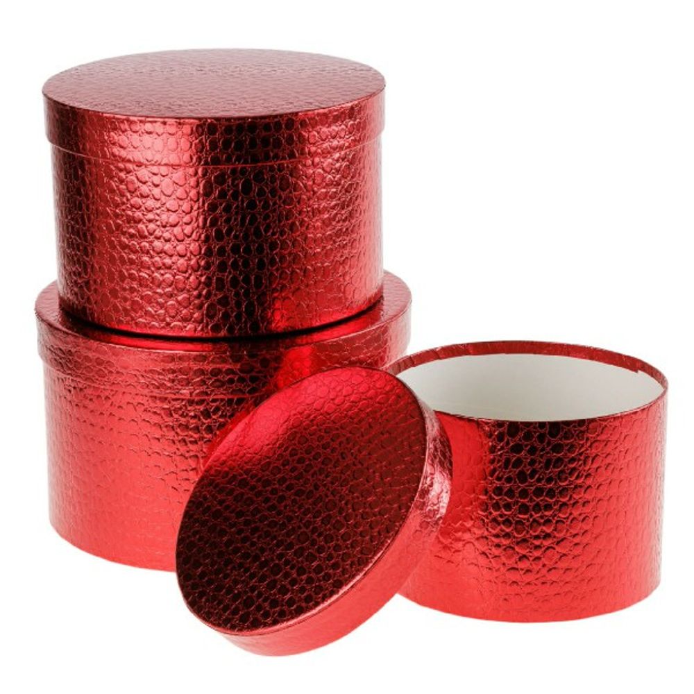 Набор/3шт "Текстура металлик" D24,5xH15см-D19,5xH13см (Красный) с крышкой