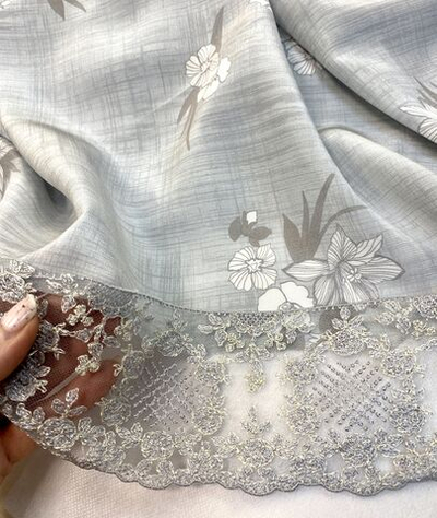 кружево на сетке вышивка шелк/хлопок (Франция) ш-7см отрез 1 м