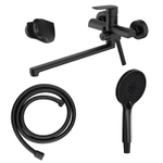 Смеситель для ванны Azario Alanti керамический картридж, длинный излив, с ручным душем, шланг 150 см, черный матовый (AZ-K1732B)