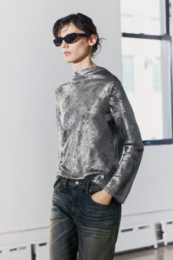 ZARA ТОП ИЗ ТКАНИ С МЕТАЛЛИЧЕСКИМ БЛЕСКОМ — ZW COLLECTION, СЕРЕБРИСТЫЙ