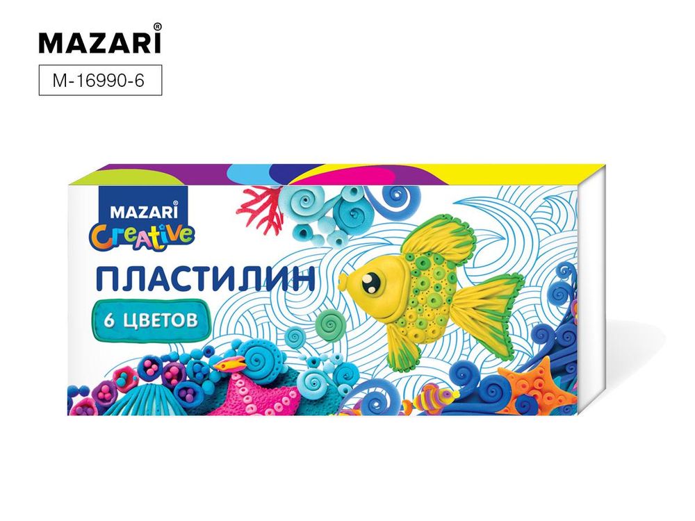 Пластилин 6цв. классический, 120г. со стеком (Mazari)