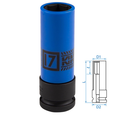 KING TONY (494517M) Головка торцевая ударная глубокая 1/2", 17 мм, тонкостенная, пластиковая защита