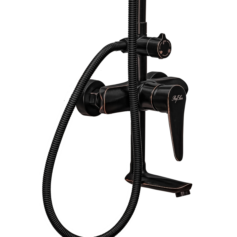 Душевая система 35к ПРОФСАН ПСМ-301-8 "STEEL BLACK" нерж сталь,лейка "Троп душ"ЧЕРНЫЙ-БРОНЗА