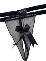 Сексуальные трусики-стринги с пайетками на поясе и бантом (Размер: L-XL) (Цвет: черный)