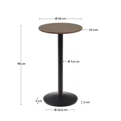 Esilda высокий круглый садовый стол ореховый с черной металлической основой Ø 60x96 см