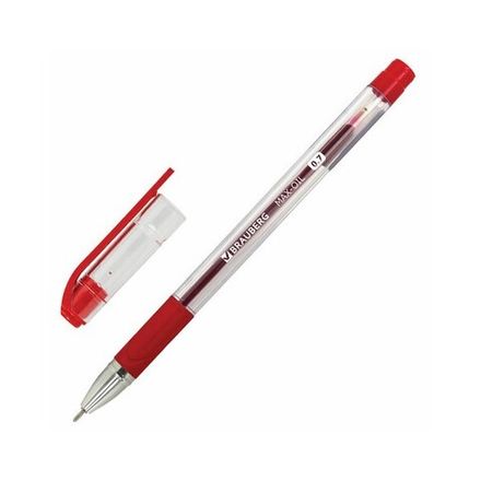 Ручка шариковая Brauberg Max-Oil, красная, 0.7мм, прозрачный корпус, масляный стержень, грип