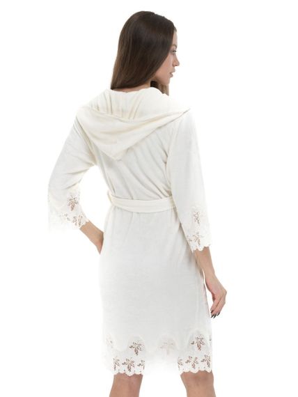 Женский облегченный халат с капюшоном 173785 кремовый  NUSA Турция