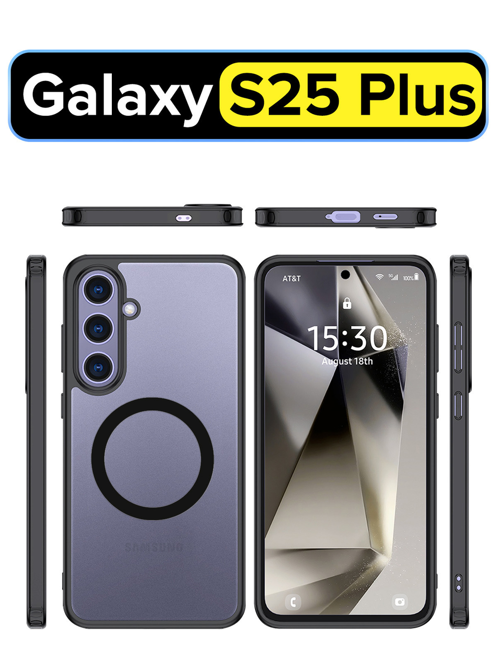 Чехол с Магсейф для Samsung Galaxy S25+ прозрачный матовый с черным бортом WLONS