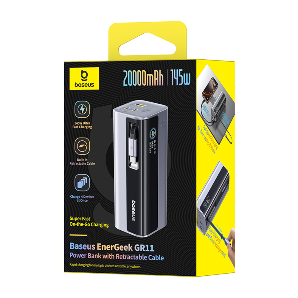 Внешний аккумулятор Baseus EnerGeek GR11 2C+U + Retractable C Cable 20000mAh 145W