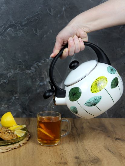 Чайник 2,2 л. эмалированный со свистком Kamille KM 1031 с черной бакелитовой ручкой