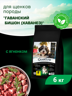 Quattro корм для щенков породы Гаванский бишон (Хаванез), с ягненком, 6 кг, QUATTRO