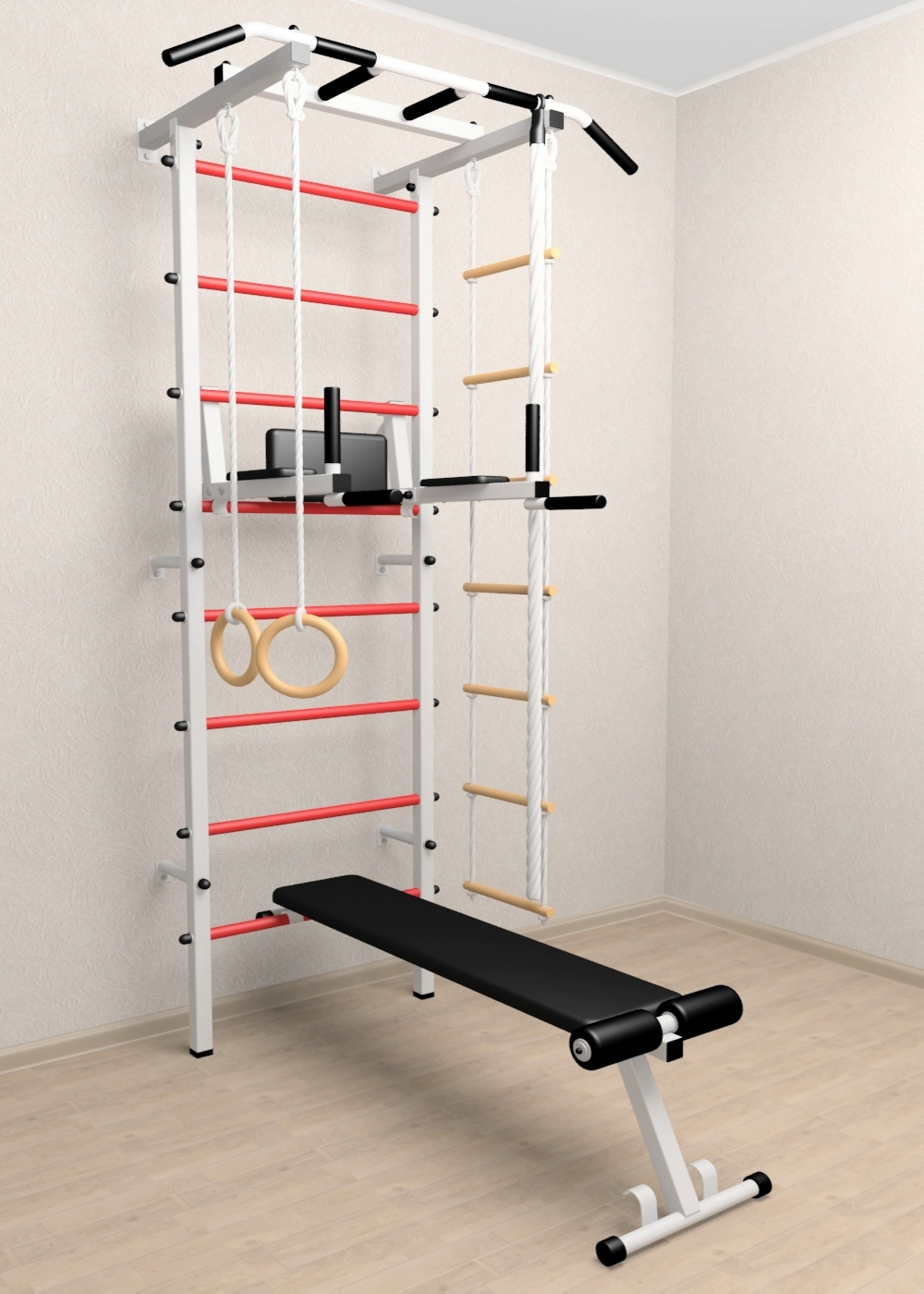 Шведская стенка Sv Pro 805 (Турник Pro/Брусья/стойка/Скамья/Канат/Кольца/Лестница)