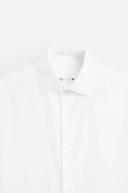 ZARА РУБАШКА ИЗ ТВИЛА В ПОЛОСКУ, БЕЛЫЙ