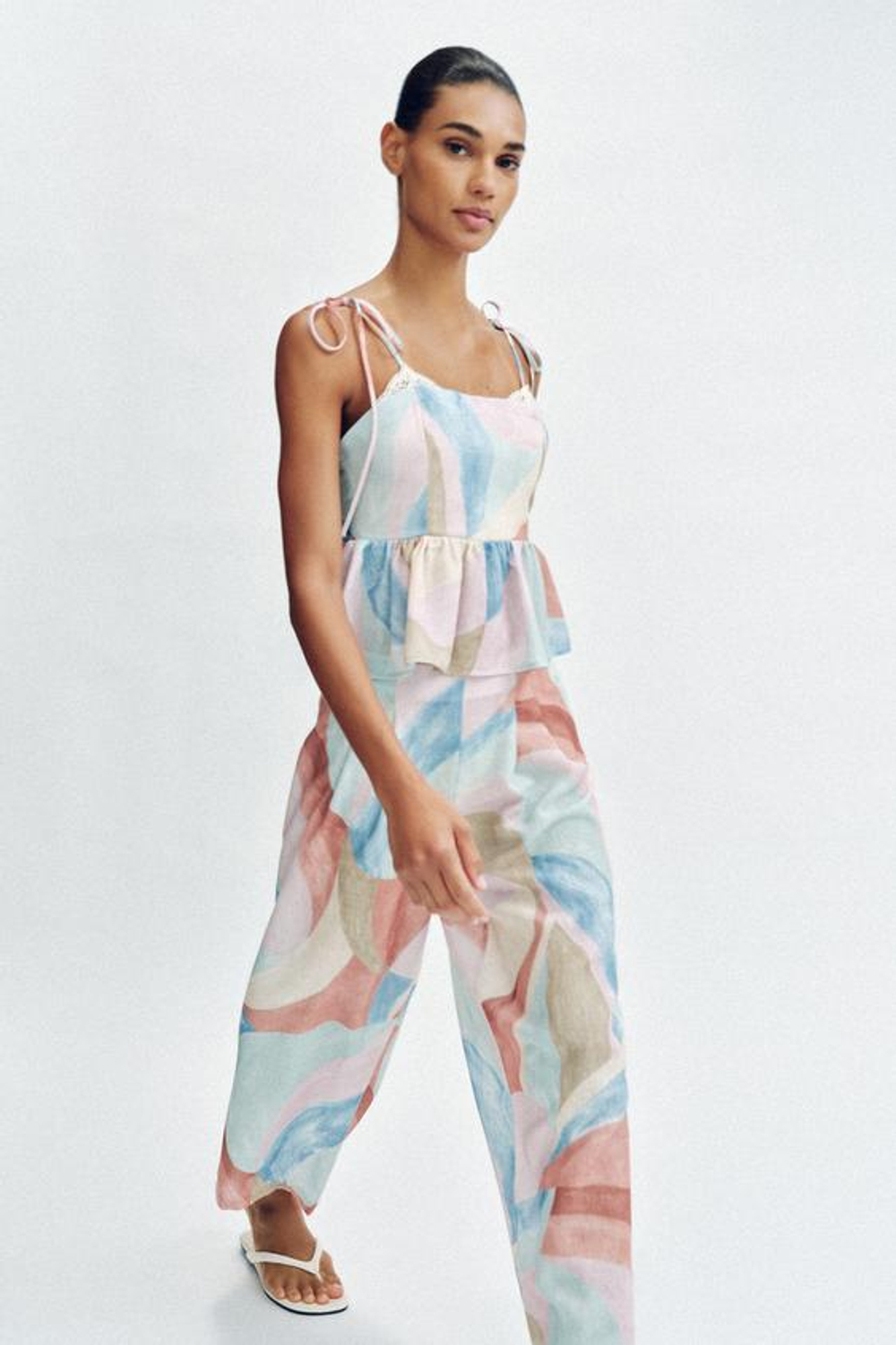 ZARA ТОП С ПРИНТОМ НА БРЕТЕЛЯХ, РАЗНОЦВЕТНЫЙ