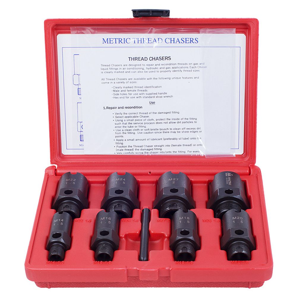 МАСТАК (352-00009C) Набор для восстановления резьб штуцеров системы кондиционирования, кейс, 9 предметов