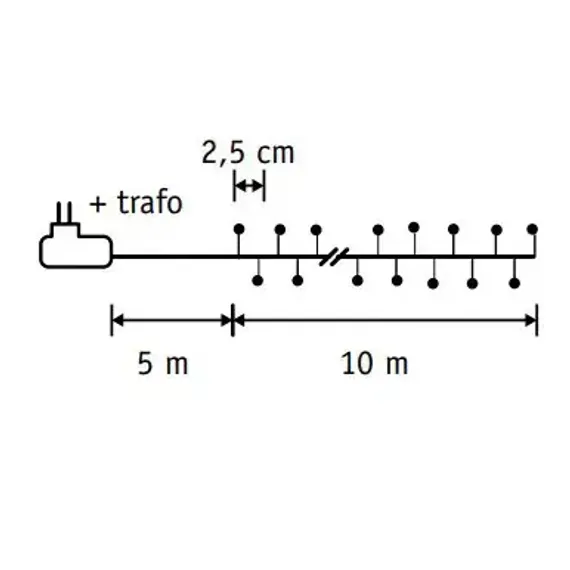 Светодиодная нить Капли 400 белых ламп, 10 м., 24В, черный провод, LUCA (84917)