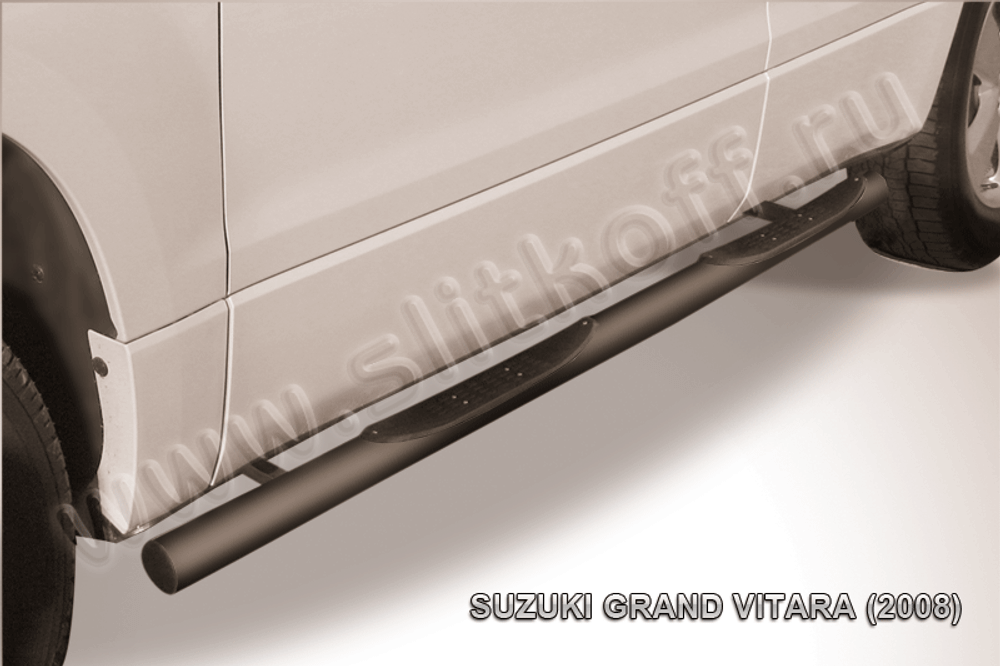 Пороги стальные Suzuki Grand Vitara (2008-2012) d76 с проступями (серебристые)
