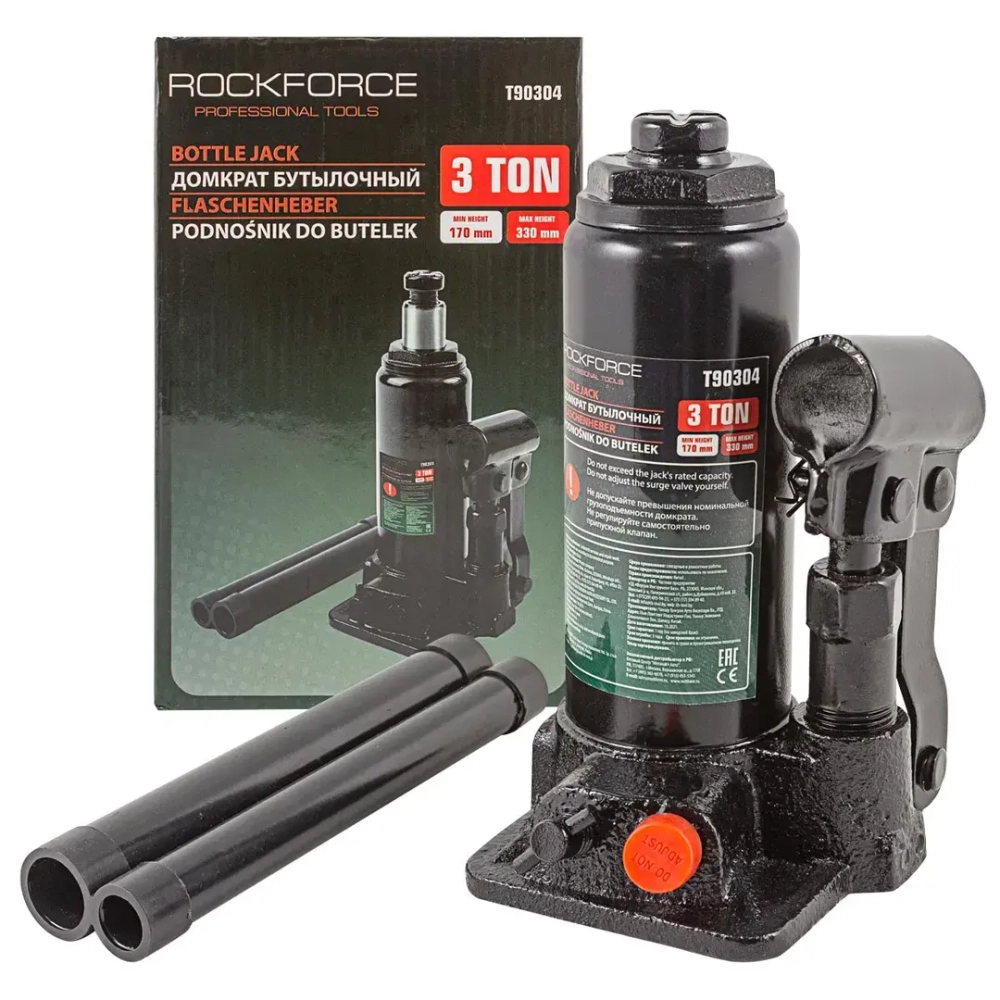 Домкрат бутылочный с клапаном 3т.(h min-170мм,h max-330мм) RockForce##Rock FORCE RF-T90304(DS)