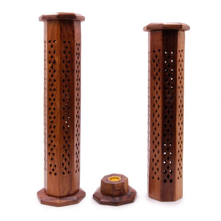 Подставка под благовония Башня многогранник, дерево красное, 7,5x7,5x31 см