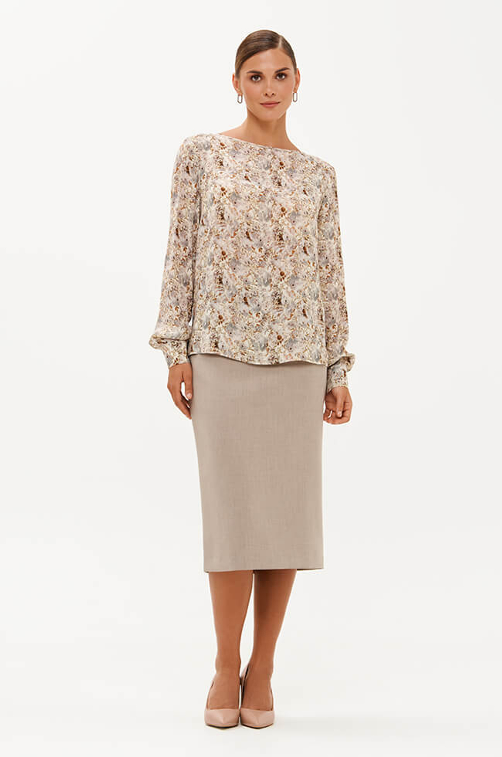23456 Блузка женская (бежевый принт)