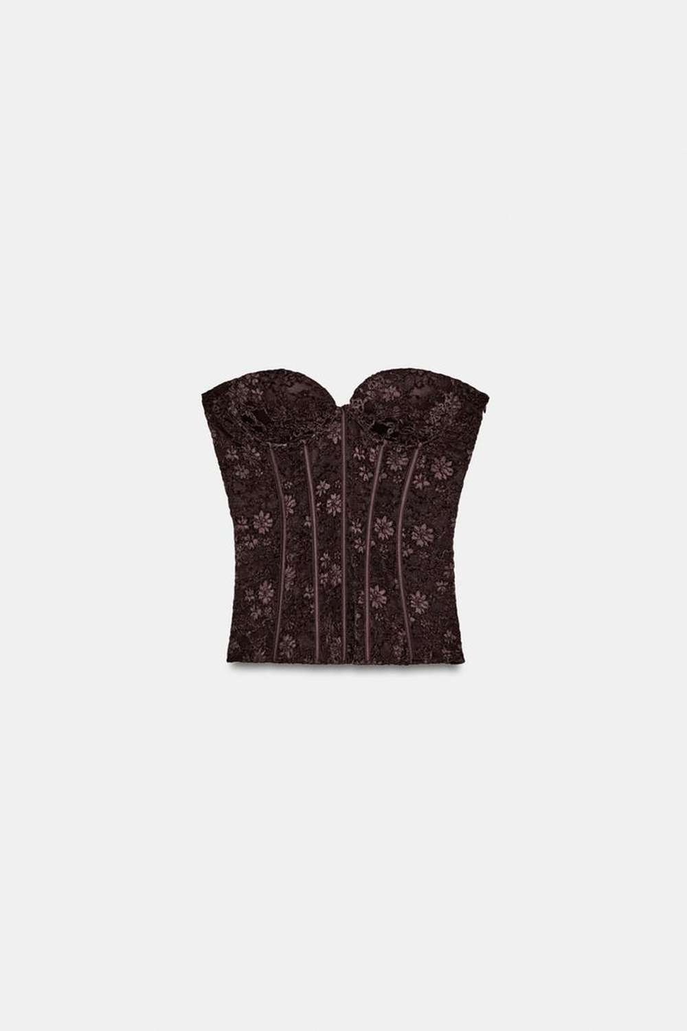 ZARA КРУЖЕВНОЙ КОРСЕТ, КОРИЧНЕВЫЙ