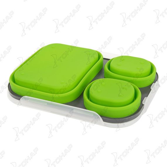 Контейнер силиконовый складной 3 отсека с ловилкой (PR-FH043) PR