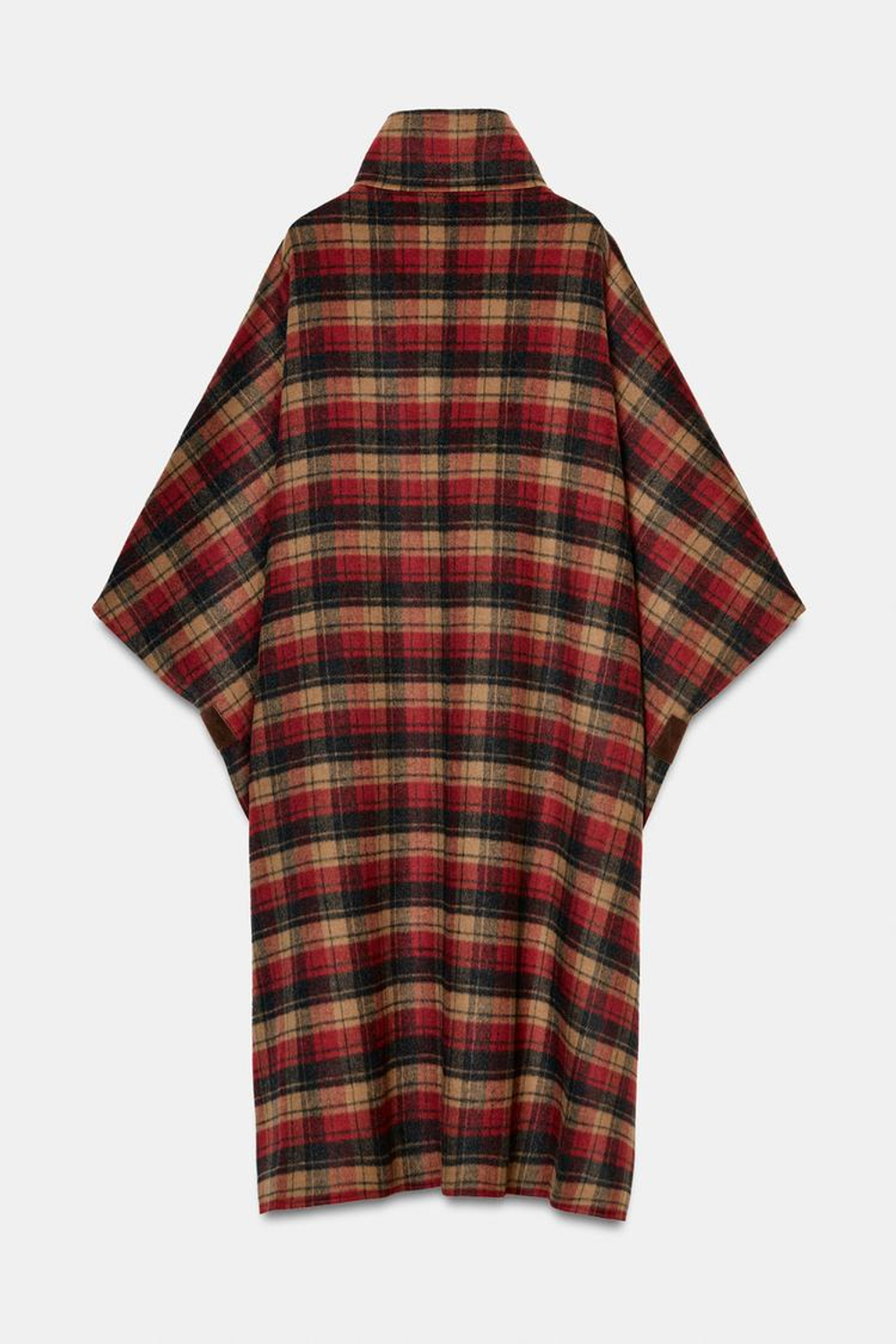 ZARA НАКИДКА В КЛЕТКУ ИЗ ШЕРСТИ, ZW COLLECTION, БОРДОВЫЙ/ЭКРЮ