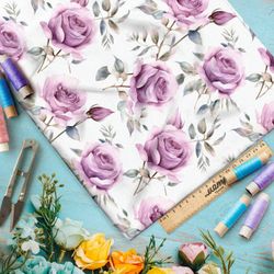 Ткань премиум сатин лиловые розы